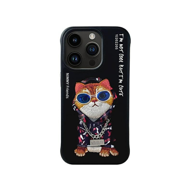 „Nimmy Glasses“ stilingas katino formos dėklas, skirtas „iPhone 15 Pro“ – juodas