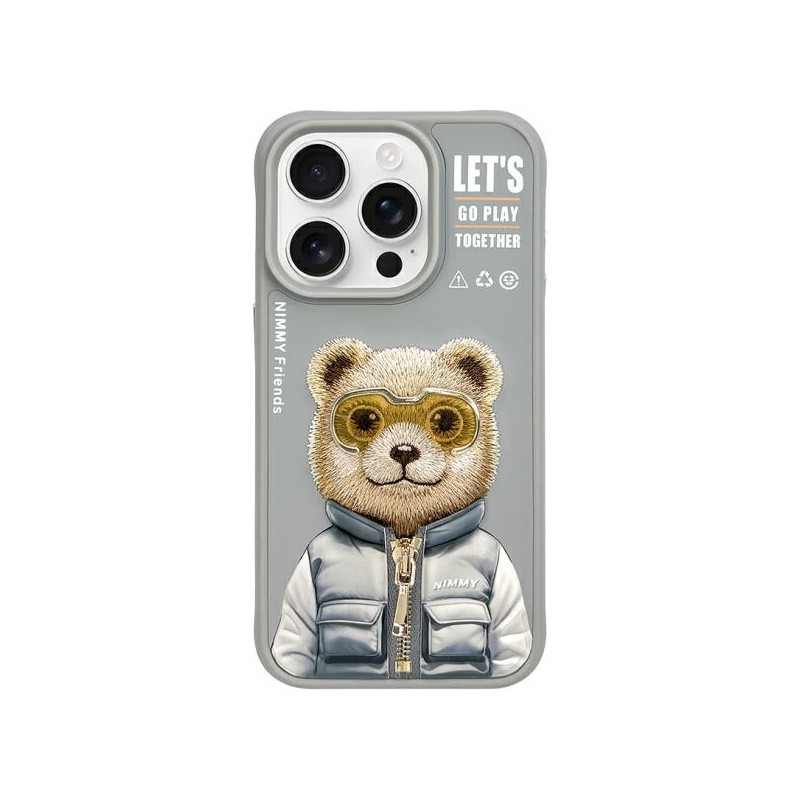 „Nimmy Cool&Cute 2.0“ meškiuko dėklas, skirtas „iPhone 15 Pro“ – pilkas