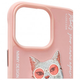 „Nimmy Glasses“ stilingas katino formos dėklas, skirtas „iPhone 15 Pro Max“ – rožinis