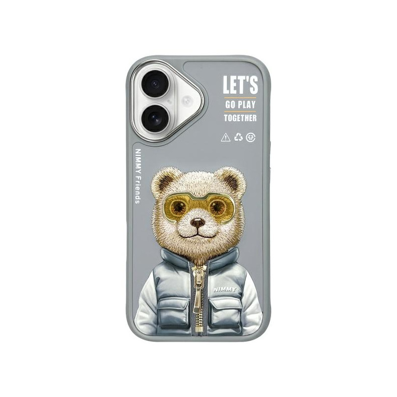 „Nimmy Cool&Cute 2.0“ meškiuko dėklas, skirtas „iPhone 16“ – pilkas