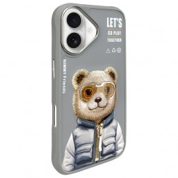 „Nimmy Cool&Cute 2.0“ meškiuko dėklas, skirtas „iPhone 16“ – pilkas