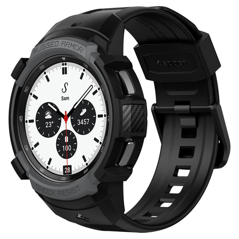 Spigen Rugged Armor Pro dėklas su dirželiu, skirtas Samsung Galaxy Watch 4 Classic 42 mm - pilkas