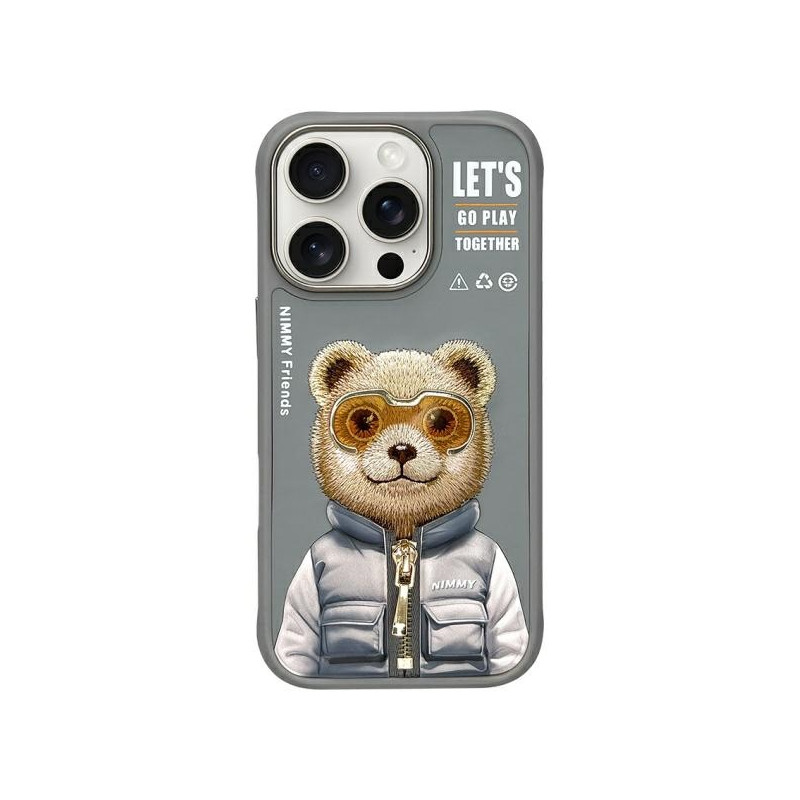 „Nimmy Cool&Cute 2.0“ meškiuko dėklas, skirtas „iPhone 16 Pro Max“ – pilkas