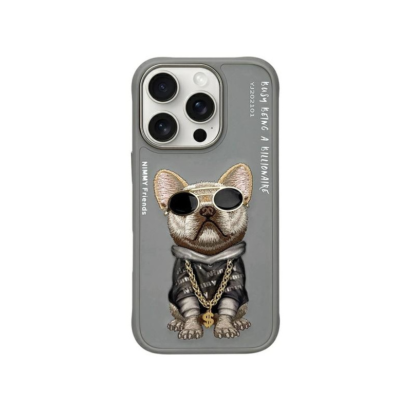 „Nimmy Glasses“ stilingas šuns dėklas, skirtas „iPhone 16 Pro Max“ – pilkas