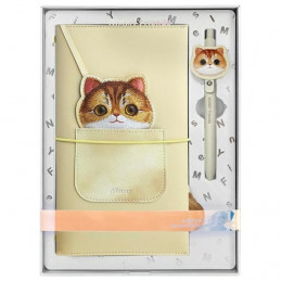 Nimmy Big Eyed Pet 2.0 Cat 2-in-1 užrašų knygelė + rašiklis - smėlio spalvos