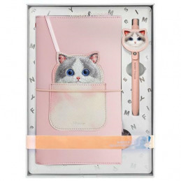 Nimmy 2in1 užrašų knygelė + rašiklis rožinis Big Eyed Pet 2.0 katės rinkinys