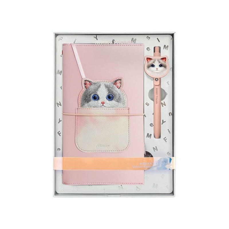 Nimmy 2in1 užrašų knygelė + rašiklis rožinis Big Eyed Pet 2.0 katės rinkinys