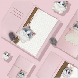 Nimmy 2in1 užrašų knygelė + rašiklis rožinis Big Eyed Pet 2.0 katės rinkinys