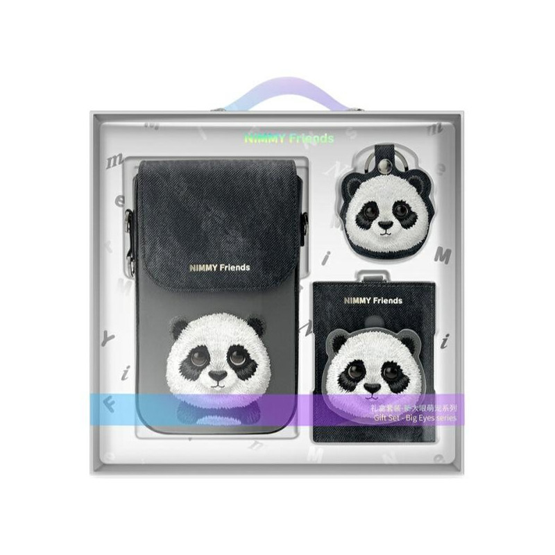 „Nimmy Big Eyed Pet 2.0 Panda“ 3 viename telefono dėklas + piniginė + sekimo dėklas – juodas