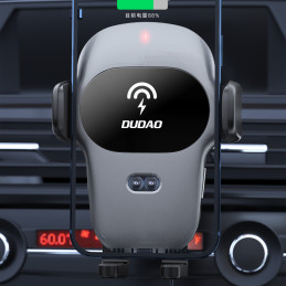 Dudao automobilinis laikiklis su įmontuotu Qi 15W belaidžiu įkrovikliu pilka (F20xs)
