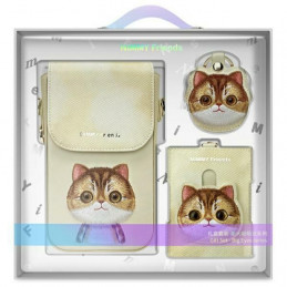 „Nimmy Big Eyed Pet 2.0“ kačių 3 viename rinkinys: telefono dėklas + piniginė + sekimo dėklas – smėlio spalvos