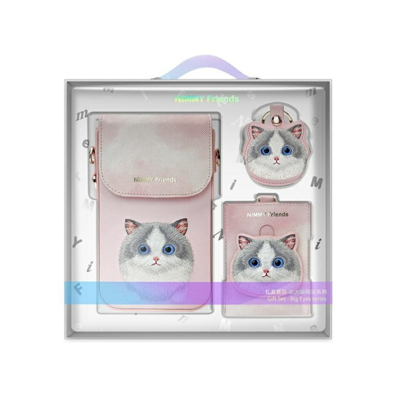 „Nimmy Big Eyed Pet 2.0“ 3 viename telefono krepšys + piniginė + sekimo dėklas katėms – rožinis