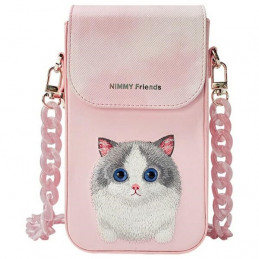 „Nimmy Big Eyed Pet 2.0“ 3 viename telefono krepšys + piniginė + sekimo dėklas katėms – rožinis