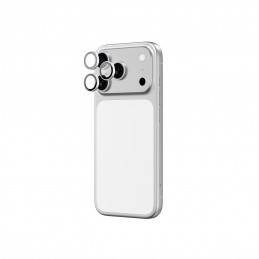 NUOSTABUS „iPhone 17 Pro / Pro Max“ objektyvo stiklas su sidabro spalvos aliuminio rėmeliu