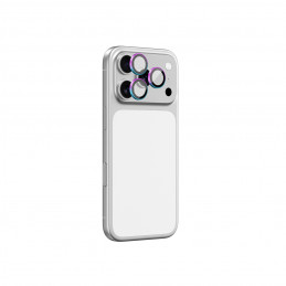 NUOSTABUS „iPhone 17 Pro / Pro Max“ objektyvo stiklas su vaivorykštės spalvos aliuminio rėmeliu