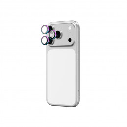 NUOSTABUS „iPhone 17 Pro / Pro Max“ objektyvo stiklas su vaivorykštės spalvos aliuminio rėmeliu