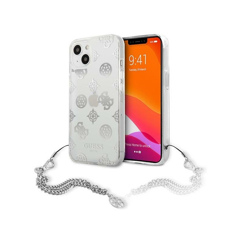 Guess Peony Chain Collection dėklas iPhone 13 mini - sidabrinis
