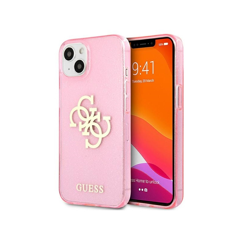 Guess Glitter 4G Big Logo dėklas iPhone 13 mini - rožinis