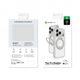 NUOSTABUS „Titan Pro MagSpin“ dėklas, skirtas „iPhone 17 Pro“, suderinamas su „MagSafe“ – pilkas