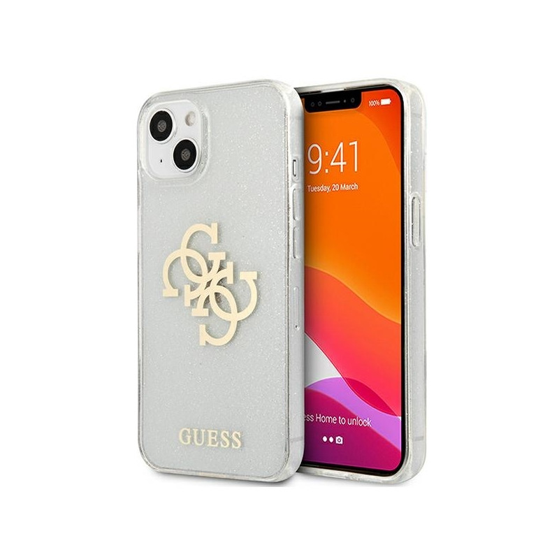 Guess Glitter 4G Big Logo dėklas iPhone 13 mini - skaidrus