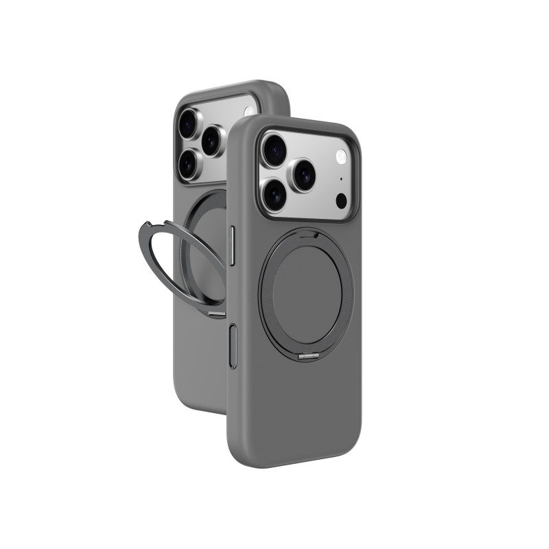 NUOSTABUS „Cloudie“ „iPhone 17 Pro“ dėklas su stovu – pilkas