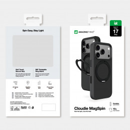 NUOSTABUS „Cloudie“ „iPhone 17 Pro“ dėklas su stovu – juodas