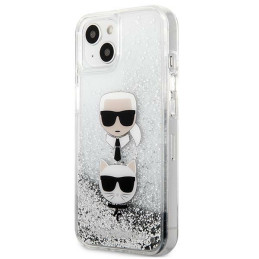 Karl Lagerfeld Liquid Glitter Karl&Choupette Head dėklas iPhone 13 mini - sidabrinis