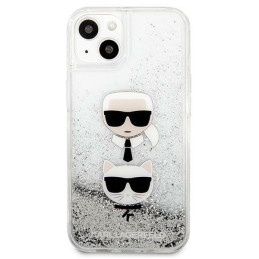 Karl Lagerfeld Liquid Glitter Karl&Choupette Head dėklas iPhone 13 mini - sidabrinis