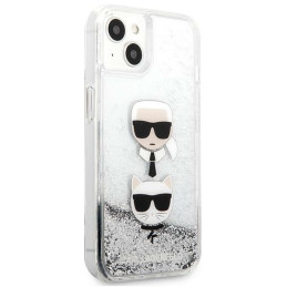 Karl Lagerfeld Liquid Glitter Karl&Choupette Head dėklas iPhone 13 mini - sidabrinis