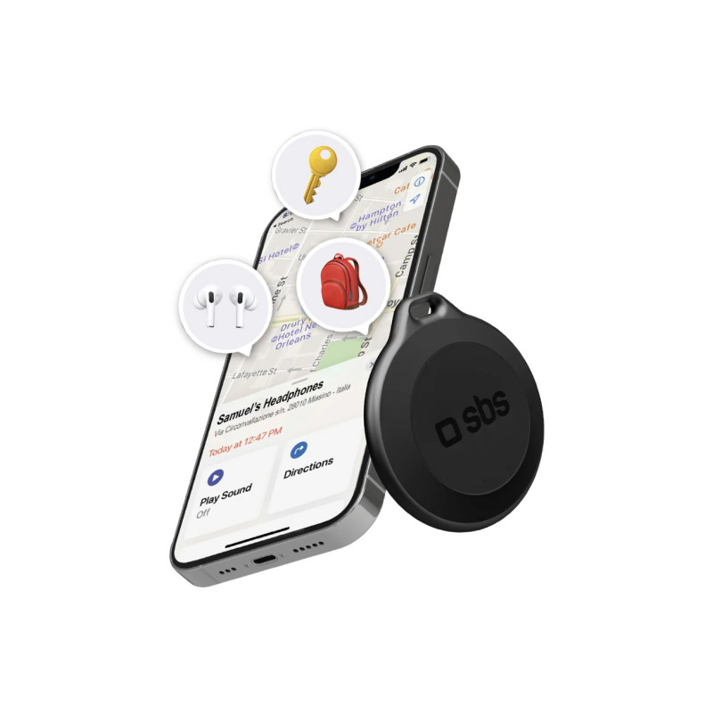 SBS Track My Circle vandeniui atsparus IP65 lokatorius, suderinamas su Apple Find My - juodas