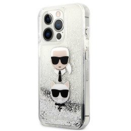 Karl Lagerfeld Liquid Glitter Karl&Choupette Head dėklas iPhone 13 Pro Max - sidabras