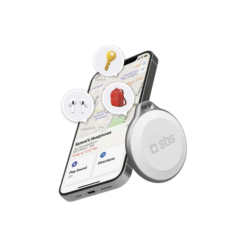 SBS Track My Circle vandeniui atsparus IP65 lokatorius, suderinamas su Apple Find My – baltas