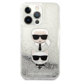 Karl Lagerfeld Liquid Glitter Karl&Choupette Head dėklas iPhone 13 Pro Max - sidabras