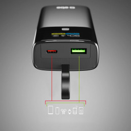 SBS 10000mAh PD 20W išorinė baterija su LCD ekranu ir integruotu USB-C laidu - pilka