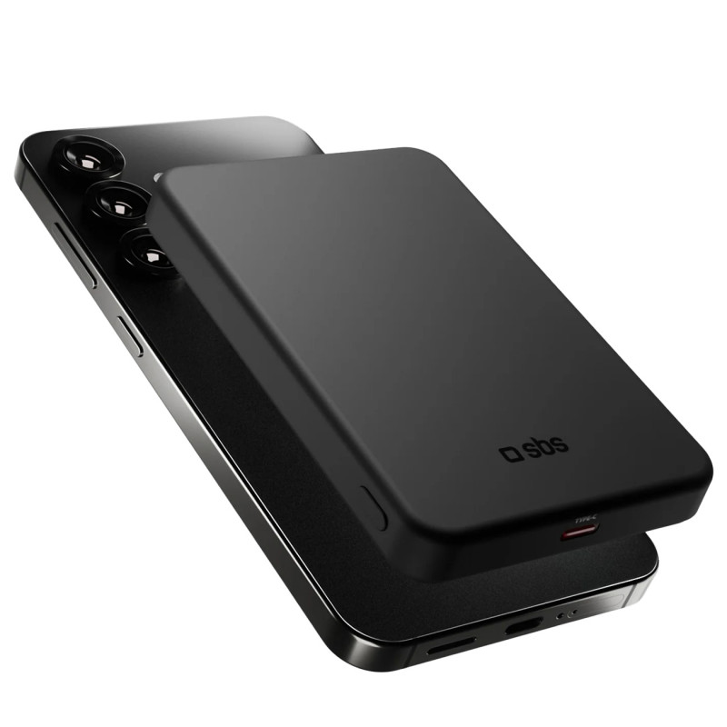 SBS Mag Power Qi2 5000 mAh išorinė baterija, suderinama su „MagSafe“ – juoda