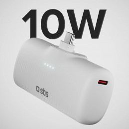 SBS EcoPower 5000 mAh 10W išorinė baterija su integruotu USB-C prievadu – balta