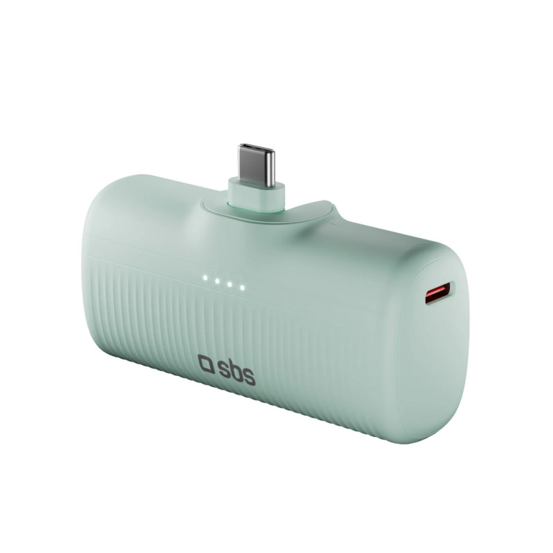 SBS EcoPower 5000 mAh 10W išorinė baterija su integruotu USB-C prievadu – žalia