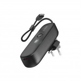 SBS Hybrid PD 20W 5000mAh išorinė baterija su įmontuotu laidu ir sulankstomu kištuku - juoda