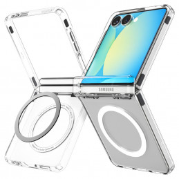 „Spigen Ultra Hybrid Pro Mag MagSafe“ dėklas, skirtas „Samsung Galaxy Z Flip 7“ – skaidrus ir baltas
