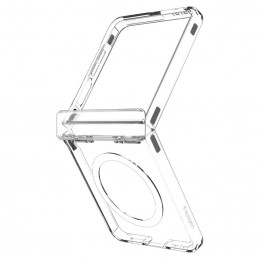 „Spigen Ultra Hybrid Pro Mag MagSafe“ dėklas, skirtas „Samsung Galaxy Z Flip 7“ – skaidrus ir baltas