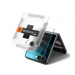 „Spigen Glas.TR EZ Fit HD“ grūdinto stiklo 2 vnt. pakuotė, skirta „Samsung Galaxy Z Flip 7“ - skaidrus