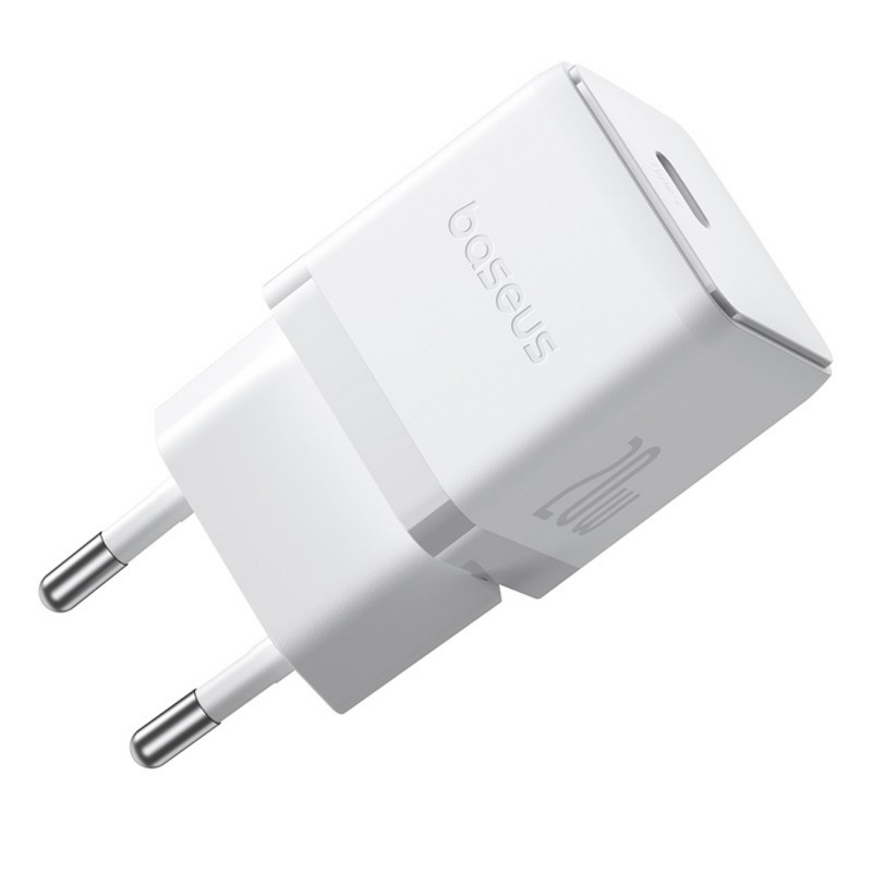 „Baseus Palm 1C“ 20 W sieninis įkroviklis (su „Baseus Mini White USB-C 60 W“ (20 V / 3 A) 1 m laidu) – baltas