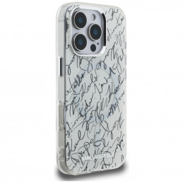 „Karl Lagerfeld IML Karl Script Pattern MagSafe“ dėklas, skirtas „iPhone 16 Pro“ – baltas