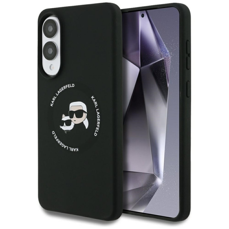 Karl Lagerfeld silikoninis „MagSafe“ dėklas su „Heads And Circle“ detalėmis, skirtas „Samsung Galaxy S25 Edge“ – juodas