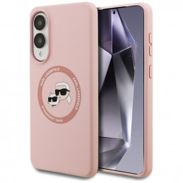 Karl Lagerfeld silikoninis „Nauble Heads And Circle MagSafe“ dėklas, skirtas „Samsung Galaxy S25 Edge“ – rožinis