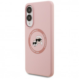 Karl Lagerfeld silikoninis „Nauble Heads And Circle MagSafe“ dėklas, skirtas „Samsung Galaxy S25 Edge“ – rožinis