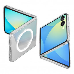 „Spigen AirSkin Mag MagSafe“ dėklas, skirtas „Samsung Galaxy Z Flip 7“ – skaidrus ir baltas