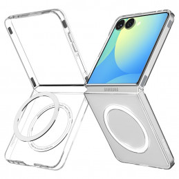 „Spigen AirSkin Mag MagSafe“ dėklas, skirtas „Samsung Galaxy Z Flip 7“ – skaidrus ir baltas
