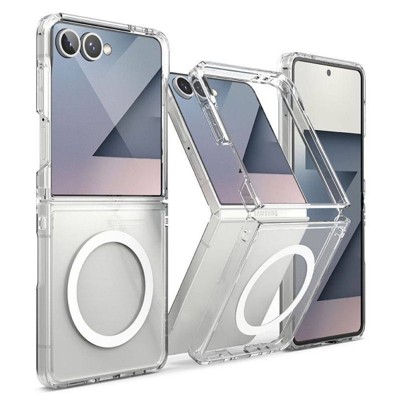 „Ringke Fusion“ magnetinis „MagSafe“ dėklas, skirtas „Samsung Galaxy Z Flip 7“ – skaidrus