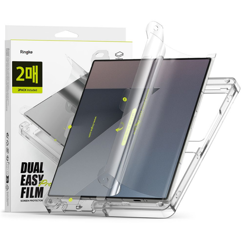 „Ringke Dual Easy Pro“ 2 apsauginių plėvelių pakuotė, skirta „Samsung Galaxy Z Fold 7“ - skaidri.